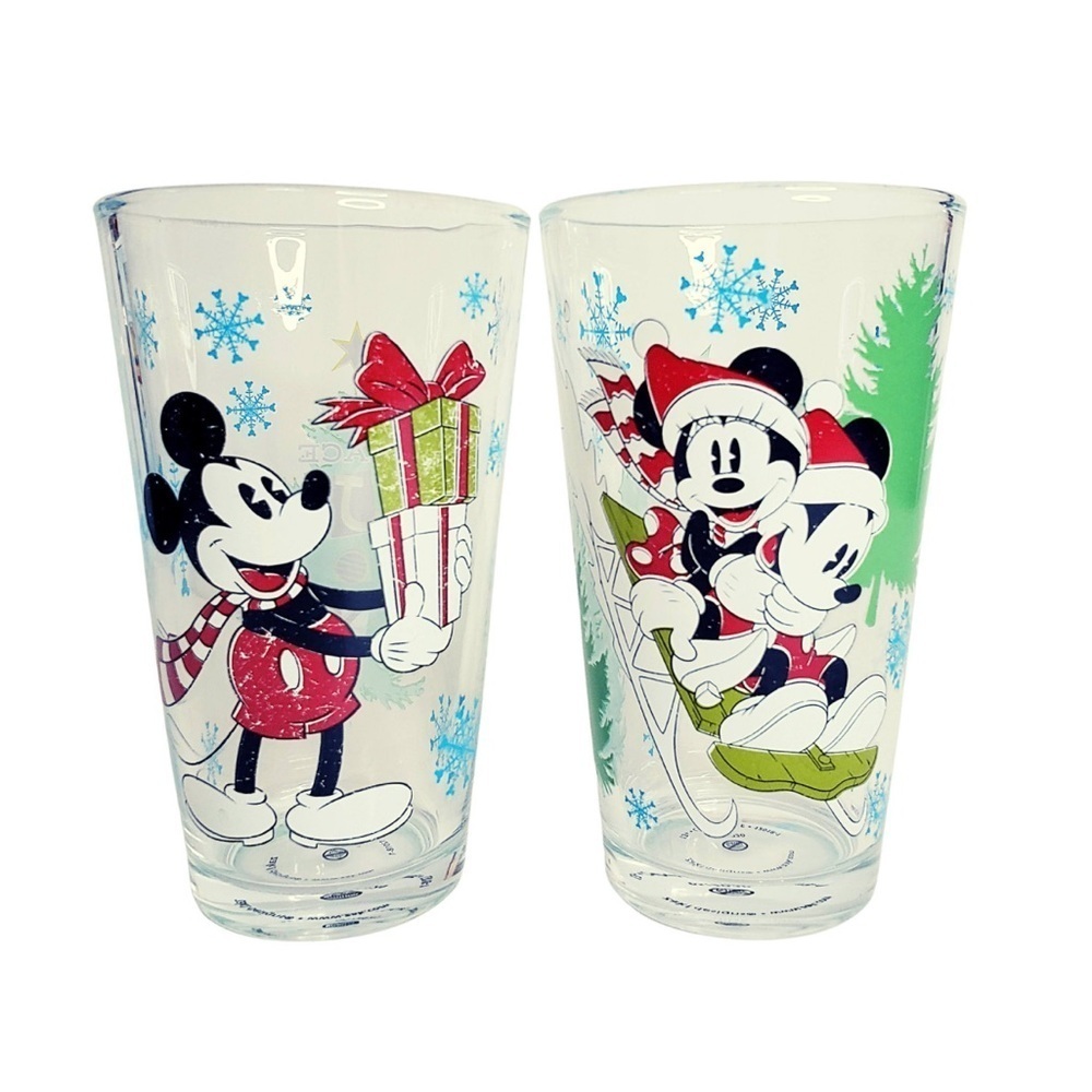Disney Zak Mickey Minnie Mouse Glassware Set of 2 Pint Christmas‎